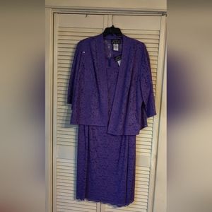 ALEX Evenings purple lace jacket dress, size 20W